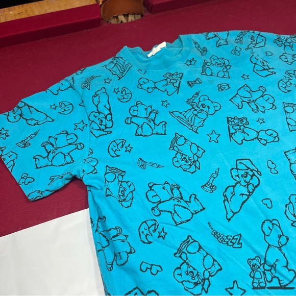 Zoo Crew 80s Aqua Blue TEDDY BEAR PJS MOON stars Long Night Shirt Cotton womens - Picture 6 of 10